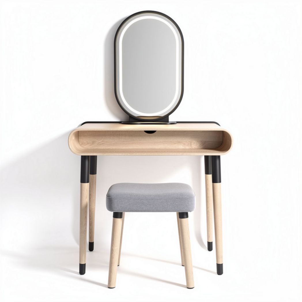 Wooden Vanity Table with Mirror – Suitable for Bedroom Use – Made of Plywood and Fabric – 100 x 40 x 75cm
