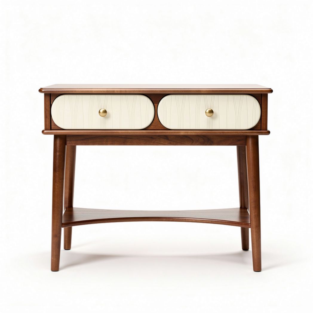 Wooden Console Table with Two Drawers for Living Room Use Natural Finish 100 x 45 x 75cm