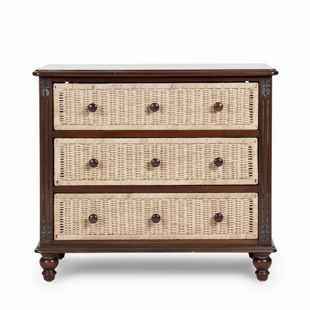 Wooden Storage Chest with Rattan Drawers for Organizing Items – 80 x 40 x 75cm