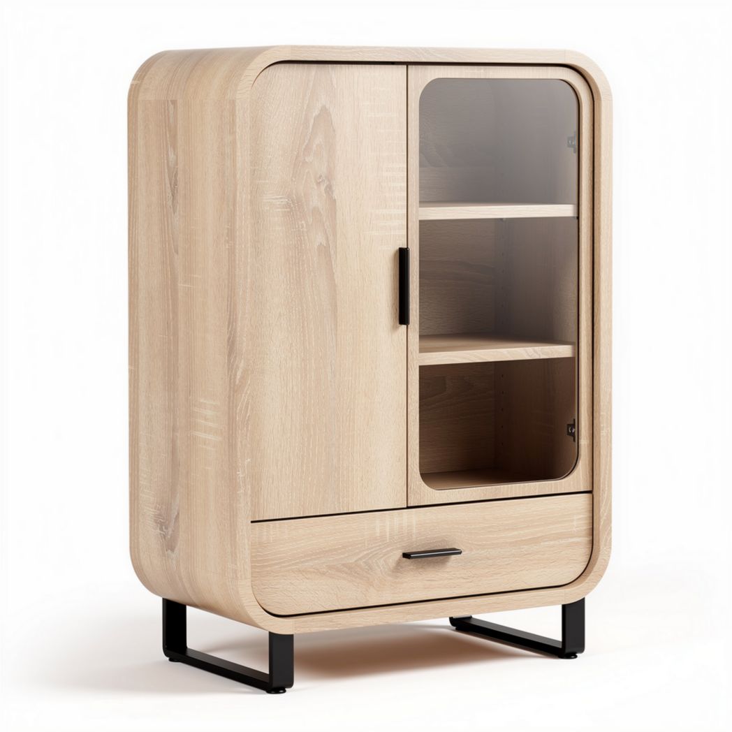 Wooden Storage Cabinet with Glass Doors for Living Room – 80 x 40 x 100cm
