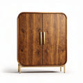 Wooden Storage Cabinet with Decorative Design for Living Room Use Metal Base 80 x 40 x 100cm