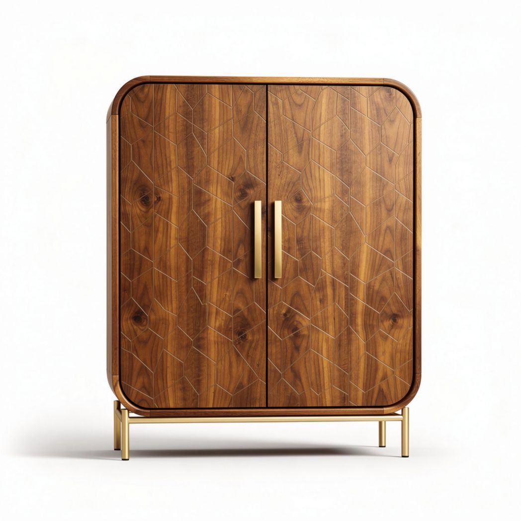 Wooden Storage Cabinet with Decorative Design for Living Room Use Metal Base 80 x 40 x 100cm