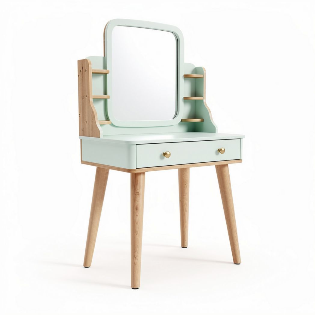Wooden Vanity Table with Mirror and Shelves for Bedroom Use – 75 x 40 x 140cm
